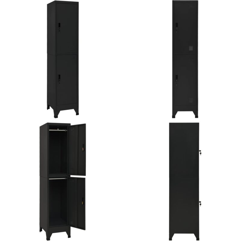 Schließfachschrank Schwarz 38x45x180 cm Stahl - Schliessfachschrank - Metallschrank - Garderobe - Bürobedarf - Lagerraum - Home & Living