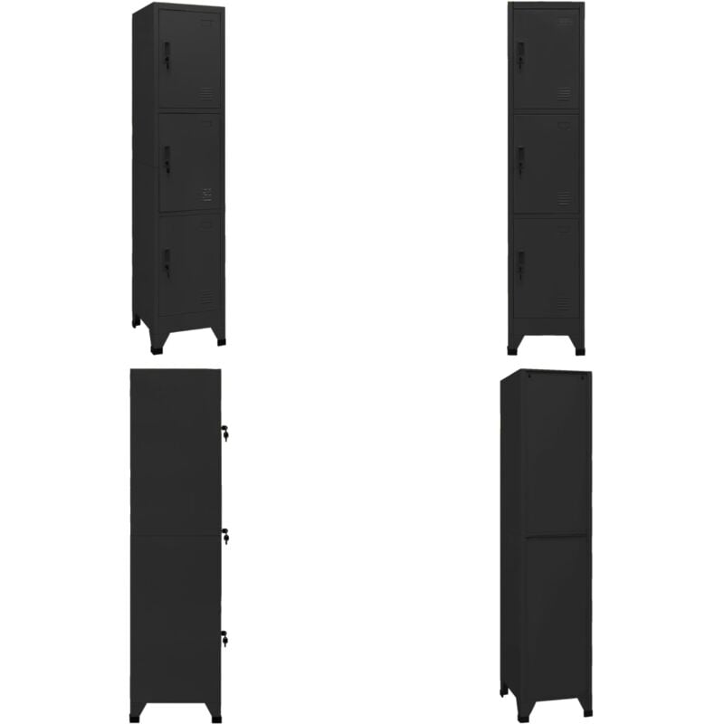 Schließfachschrank Schwarz 38x45x180 cm Stahl - Schliessfachschrank - Metallschrank - Garderobe - Bürobedarf - Lagerraum - Home & Living