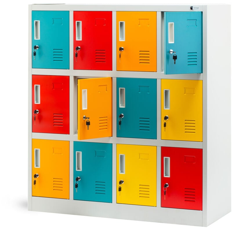 Jan Nowak - Schließfachschrank 4B3A Werfachschrank Fächerschrank Umkleideschrank mit 12 Fächern Metall Pulverbeschichtung 120 cm x 109 cm x 45 cm (h