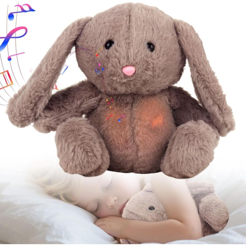 Schlummer Hasen-Kuscheltier mit Herzschlag, Atemgeräuschen und Musik, Geschenk zur Babyparty, erstes Geschenk für Neugeborene