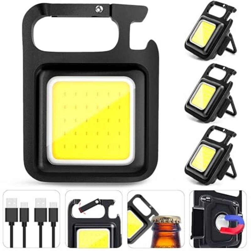 Schlüsselanhänger Taschenlampen Cob Schlüsselanhänger Arbeitslicht 4-Licht Modi Kleines Notlicht mit faltbarer Halterung Flaschenöffner für Angeln,