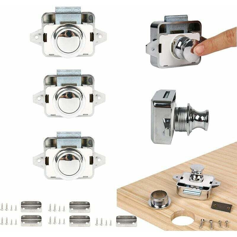 Schlüsselloses Knaufschloss für Möbel, Wohnwagen, 5-teiliger Knaufgriff für Schranktüren, Wohnwagen (Chrom) - Silber