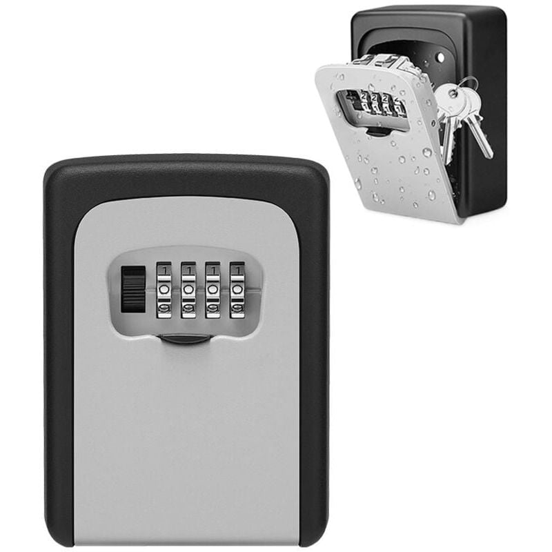 SNQ - Schlüsselschrank für den Außenbereich, sicherer Schlüsselkasten mit 4-stelligem Code, wasserdicht und rostfrei, für Garagen, Schule, Büro, Grau