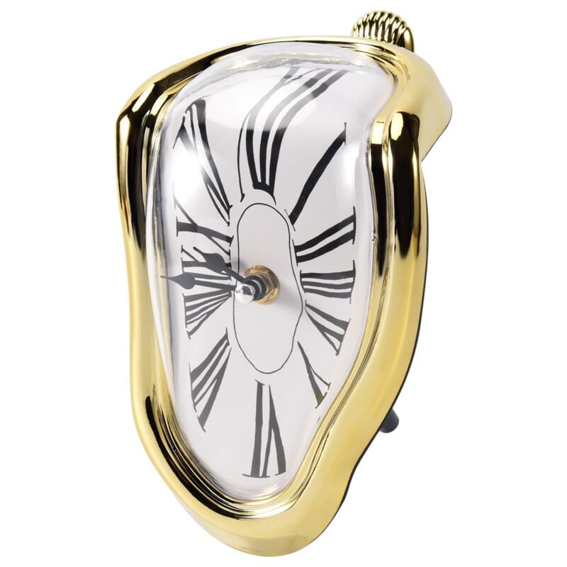 Schmelzende Uhr, blockförmige, gedrehte Uhr, geschmolzene Uhr für dekoratives Regal im Home-Office, Schreibtisch, Tisch, lustiges Geschenk, Gold