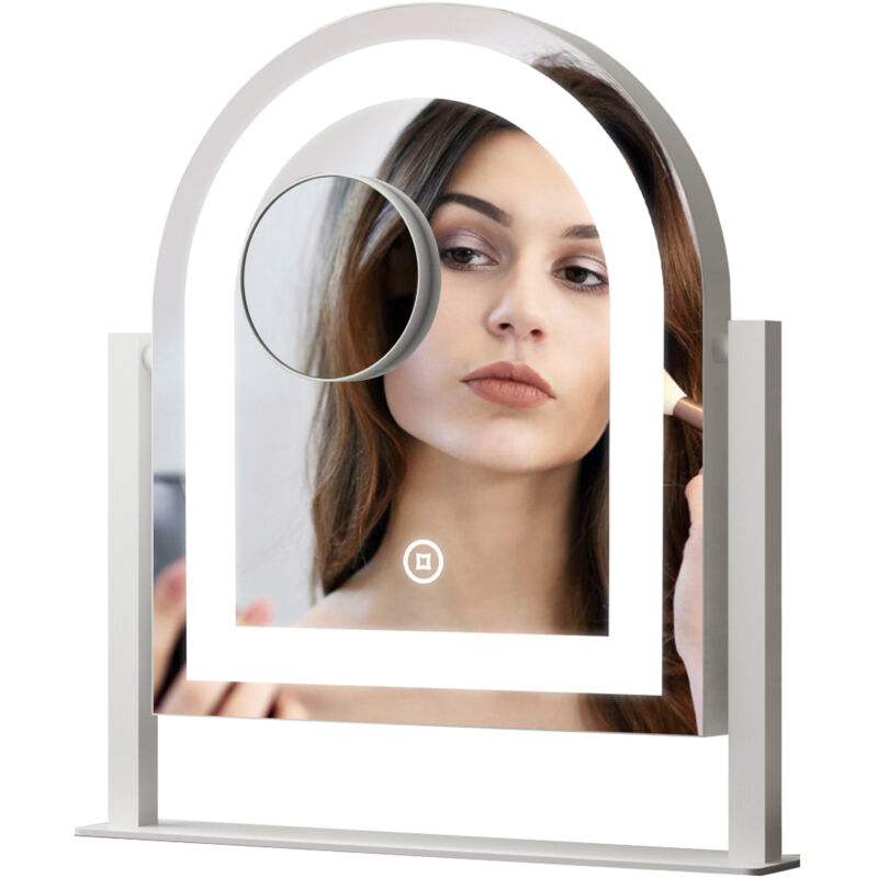 Boromal - Kosmetikspiegel mit Beleuchtung für tisch Schminkspiegel 3Lichtfarben Dimmbar Touch (Tischspiegel Rund, mit Touch, led), hd Kupfer- und