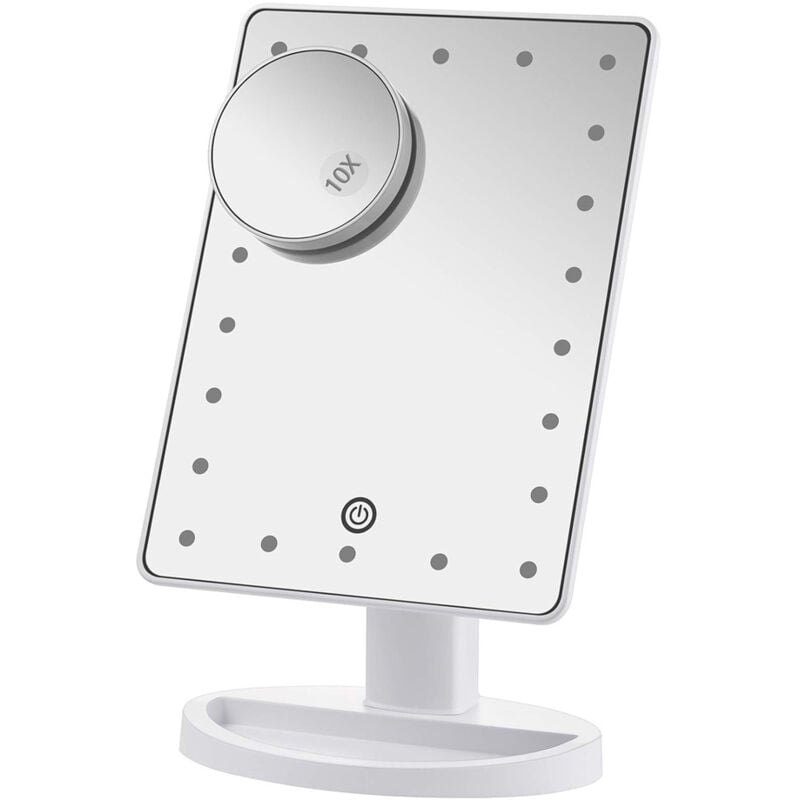 Fitags - Schminkspiegel mit Lichtern, Tischspiegel, Reise- und Kosmetikspiegel mit 22 LED-Lichtern und Touchscreen mit 10-facher Detaildarstellung,