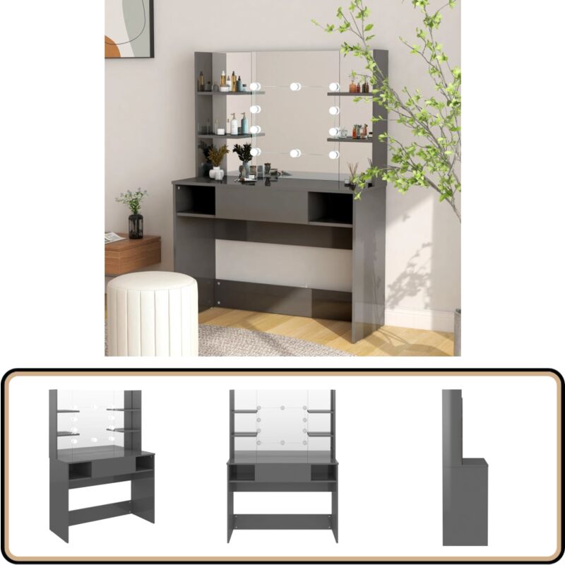Vidaxl - Schminktisch LED-Beleuchtung 100x40x135 cm mdf Glänzendes Grau - Schminktisch - led Beleuchtung - Kosmetiktisch - Makeuptisch