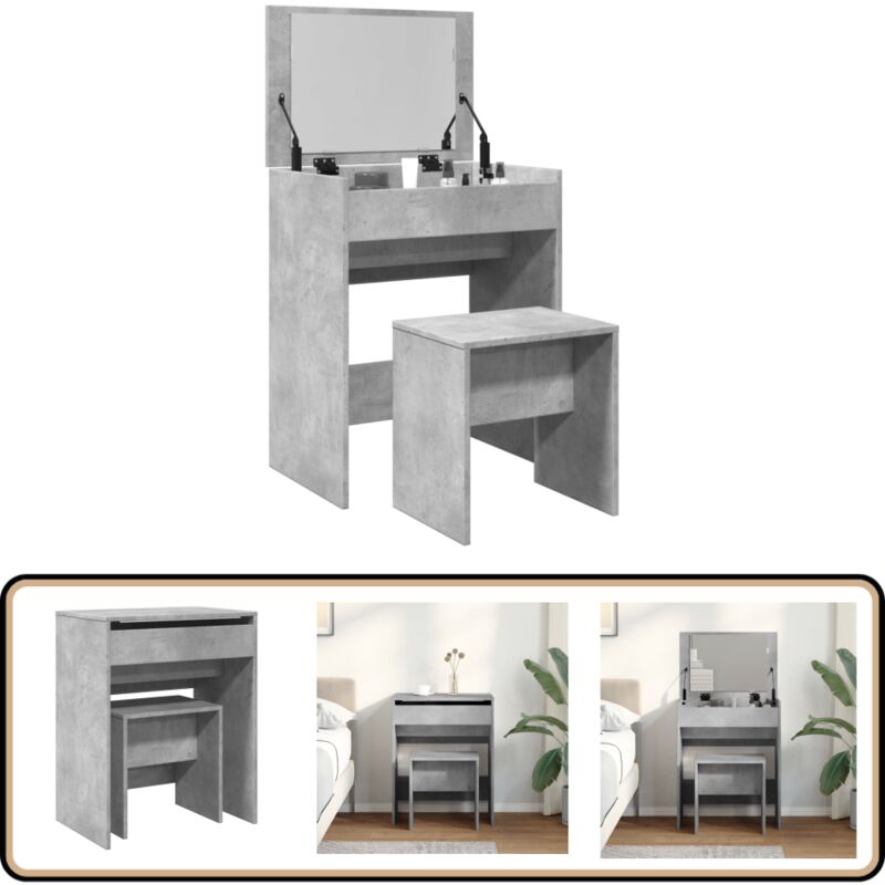 Schminktisch mit Hocker Betongrau 60x40x113,5 cm - Schminktisch - Kosmetikschrank - Badezimmermöbel - Grau - Holzmöbel