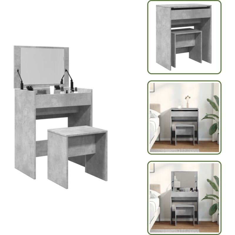 Schminktisch mit Hocker Betongrau 60x40x113,5 cm - Schminktisch - Kosmetikschrank - Badezimmermöbel - Grau - Holzmöbel