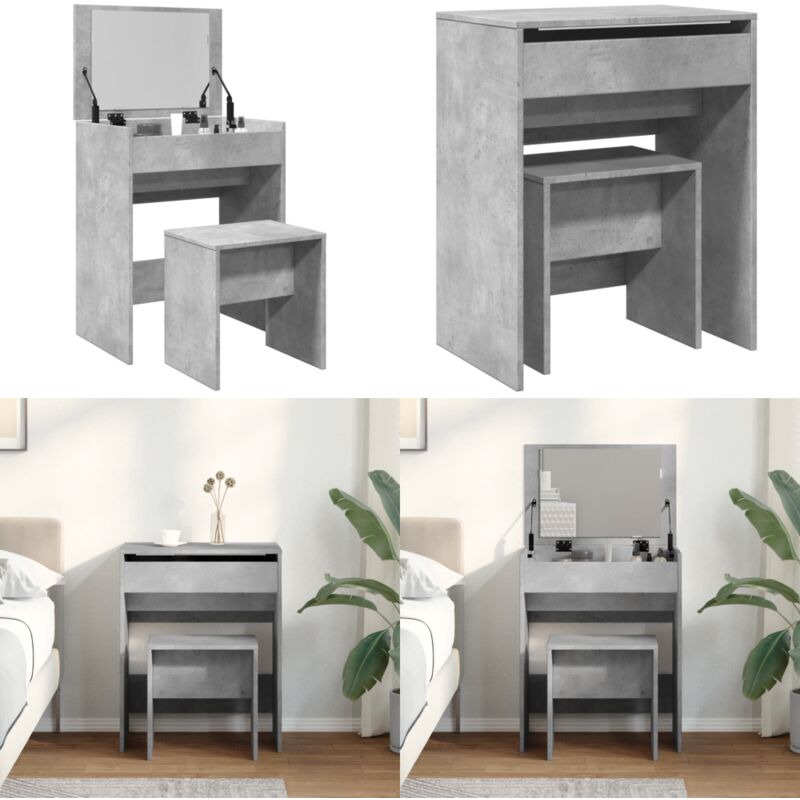 Vidaxl - Schminktisch mit Hocker Betongrau 60x40x113,5 cm - Schminktisch - Kosmetikschrank - Badezimmermöbel - Grau - Holzmöbel - Home & Living