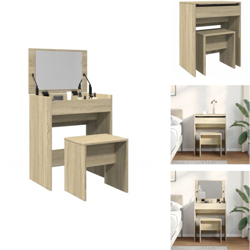 Vidaxl - Schminktisch mit Hocker Sonoma-Eiche 60x40x113,5 cm - Schminktisch - Kosmetiktresore - Schreibtisch - Badezimmermöbel - Sonoma-Eiche