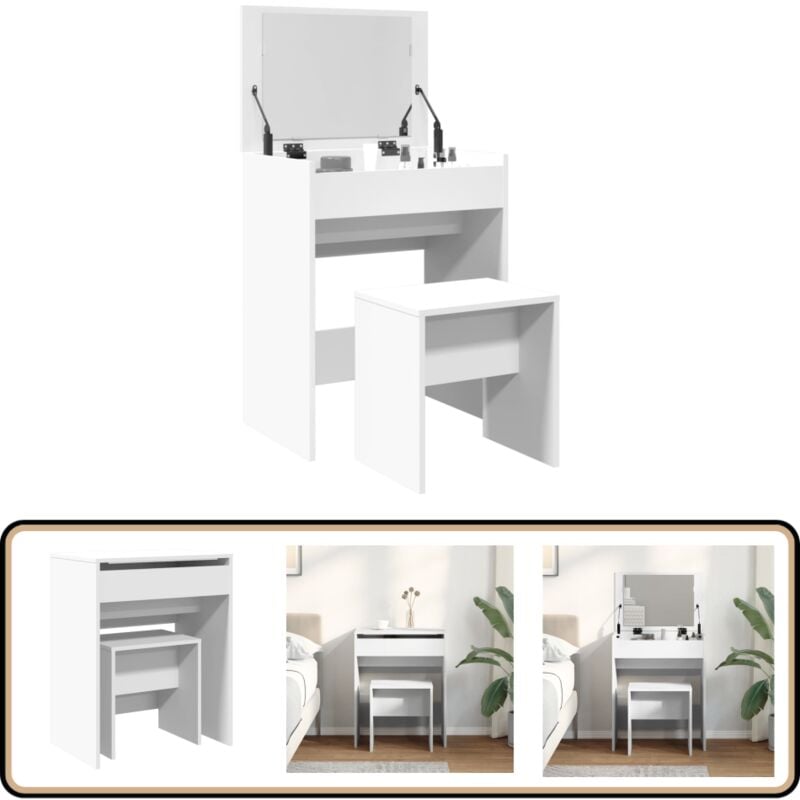 Schminktisch mit Hocker Weiß 60x40x113,5 cm - Schminktisch - Kosmetiktresore - Schreibtisch - Badezimmermöbel - Weißer Schminktisch