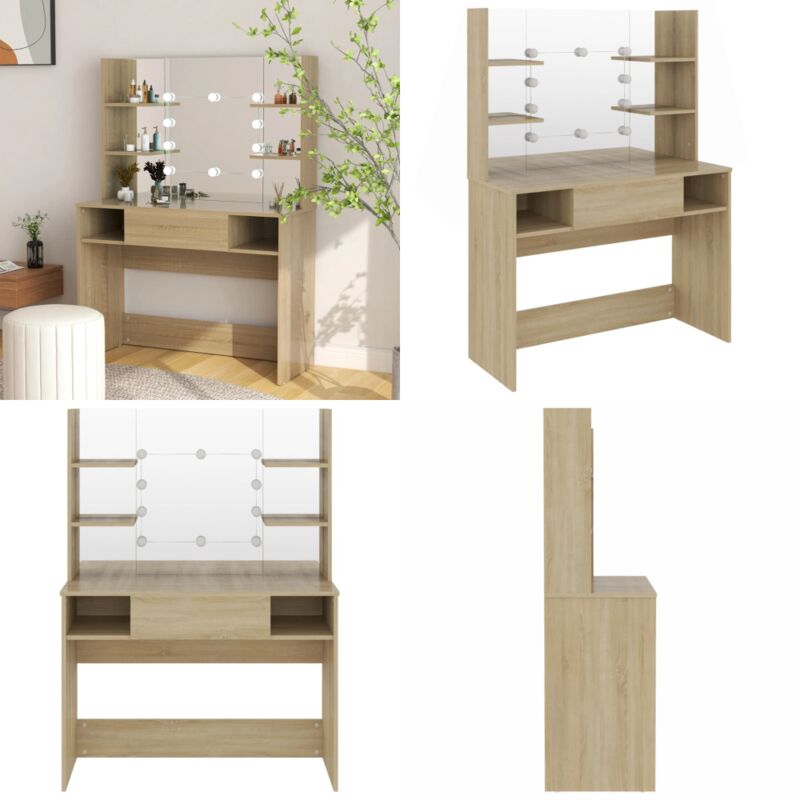 Vidaxl - Schminktisch mit LED-Beleuchtung 100x40x135 cm mdf Eiche-Optik - Schminktisch - led Beleuchtung - Kosmetiktisch - Makeuptisch