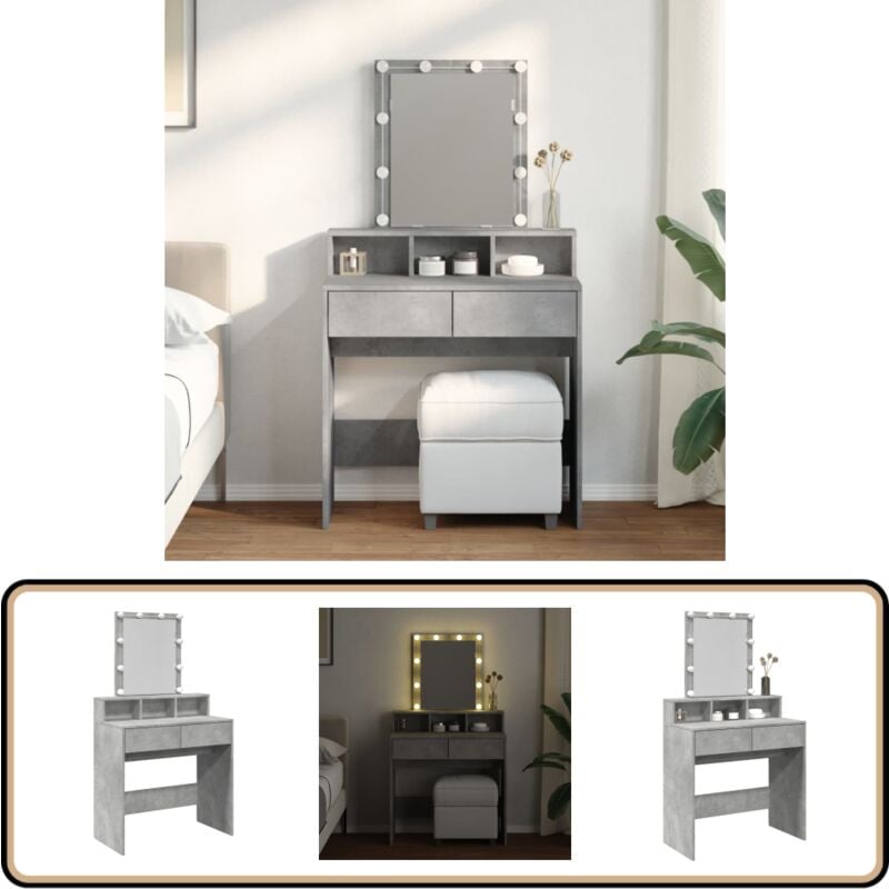 Vidaxl - Schminktisch mit LED-Beleuchtung Betongrau 80x41x144,5 cm - Schminktisch - Kosmetikschrank - Schreibtisch - Badezimmermöbel - Grau