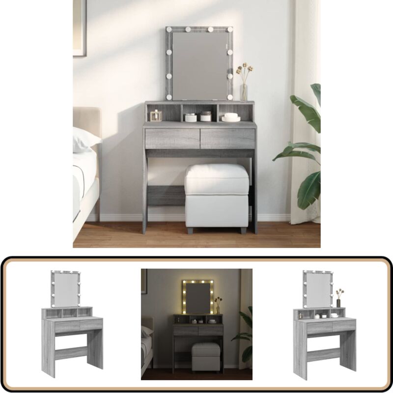 Vidaxl - Schminktisch mit LED-Beleuchtung Grau Sonoma 80x41x144,5 cm - Schminktisch - Kosmetikschrank - Schreibtisch - Badezimmermöbel - Grau