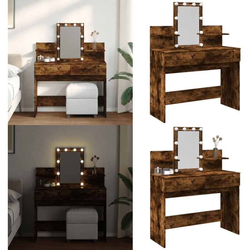 Vidaxl - Schminktisch mit LED-Beleuchtung Räuchereiche 100x40x130 cm - Schminktisch - Kosmetikschrank - Schreibtisch - Badezimmermöbel - led