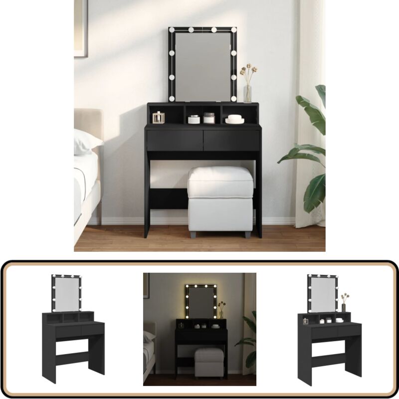Vidaxl - Schminktisch mit LED-Beleuchtung Schwarz 80x41x144,5 cm - Schminktisch - Kosmetikschrank - Schreibtisch - Badezimmermöbel - led Beleuchtung
