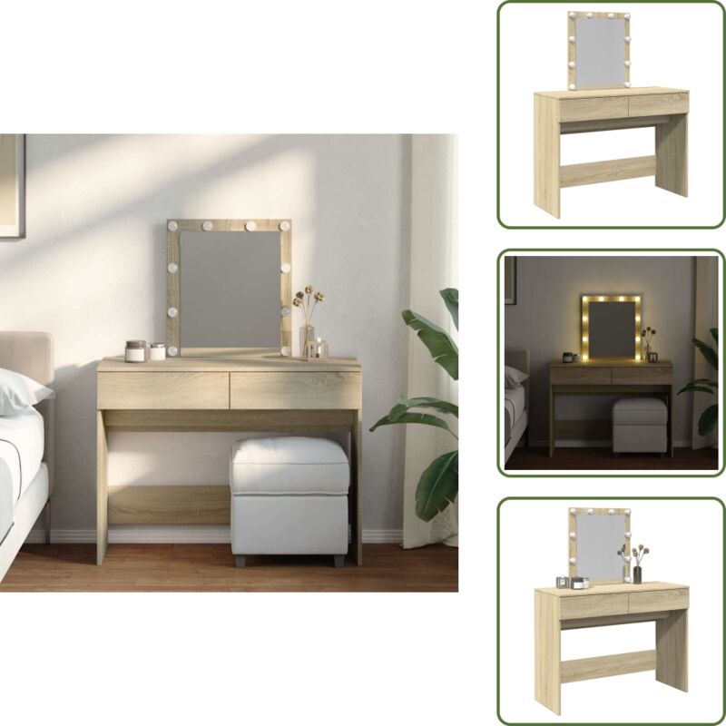 Vidaxl - Schminktisch mit LED-Beleuchtung Sonoma-Eiche 100x40x130 cm - Schminktisch - Kosmetikschrank - Schreibtisch - Badezimmermöbel - sonoma eiche
