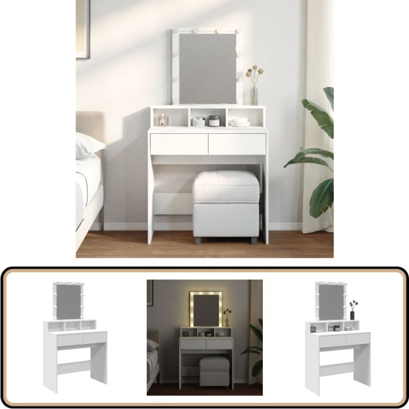 Vidaxl - Schminktisch mit LED-Beleuchtung Weiß 80x41x144,5 cm - Schminktisch - Kosmetikschrank - Schreibtisch - Badezimmermöbel - led Beleuchtung
