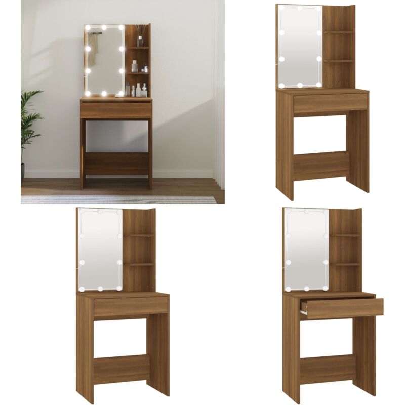Schminktisch mit led Braun Eichen-Optik 60x40x140 cm - Schminktisch - Schminktische - Home & Living - Braun