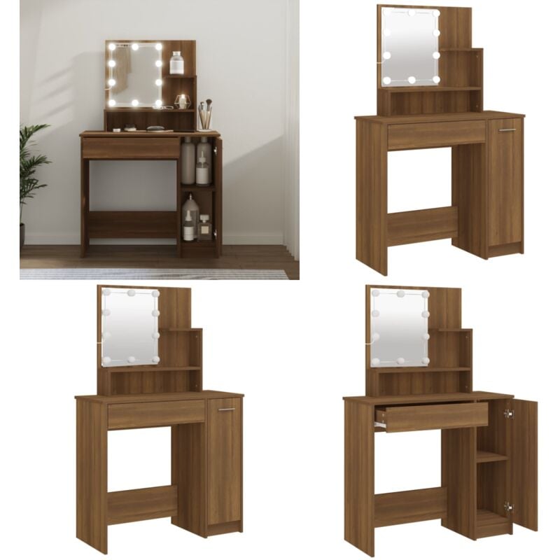Schminktisch mit LED Braun Eichen-Optik 86,5x35x136 cm - Schminktisch - Schminktische - Home & Living
