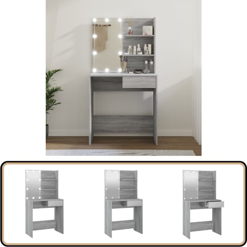 Schminktisch mit led Grau Sonoma 74,5x40x141 cm - Schminktisch - Kosmetiktisch - Make Up Tisch - Grau - Sonoma
