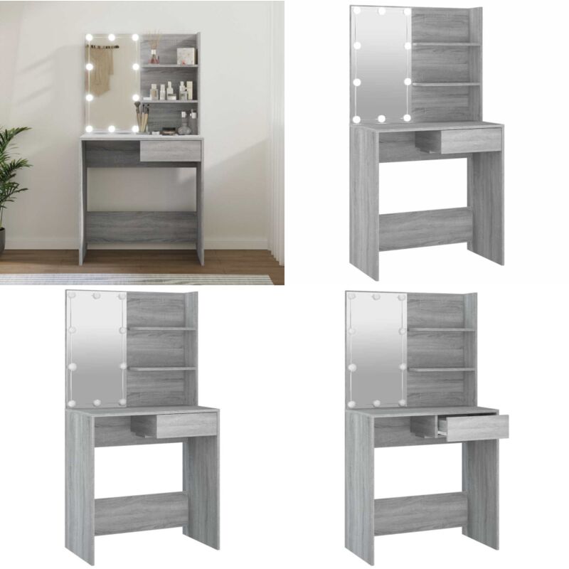 Schminktisch mit led Grau Sonoma 74,5x40x141 cm - Schminktisch - Kosmetiktisch - Make Up Tisch - Grau - Sonoma - Home & Living