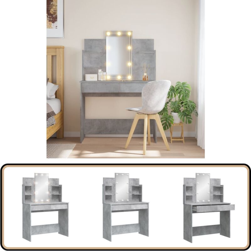 Schminktisch mit LED-Leuchten Betongrau 96x40x142 cm - Schminktisch - Kosmetikschrank - LED Beleuchtung - Badezimmermöbel - Grau