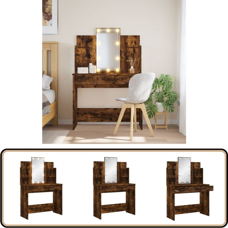 Vidaxl - Schminktisch mit LED-Leuchten Räuchereiche 96x40x142 cm - Schminktisch - Kosmetikschrank - Makeup Tisch - led Beleuchtung - Badezimmermöbel