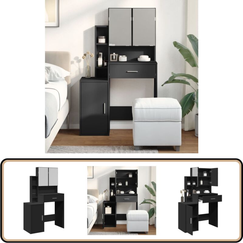 Vidaxl - Schminktisch mit Schrank Schwarz 80x35x132 cm - Schminktisch - Kosmetikschrank - Badezimmermöbel - Makeup Tisch - Spiegelkommode