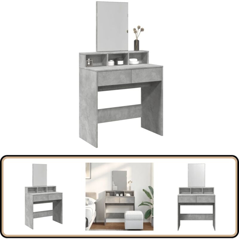 Schminktisch mit Spiegel Betongrau 80x41x144,5 cm - Schminktisch - Kosmetikschrank - Badezimmermöbel - Spiegelkommode - Makeup Tisch