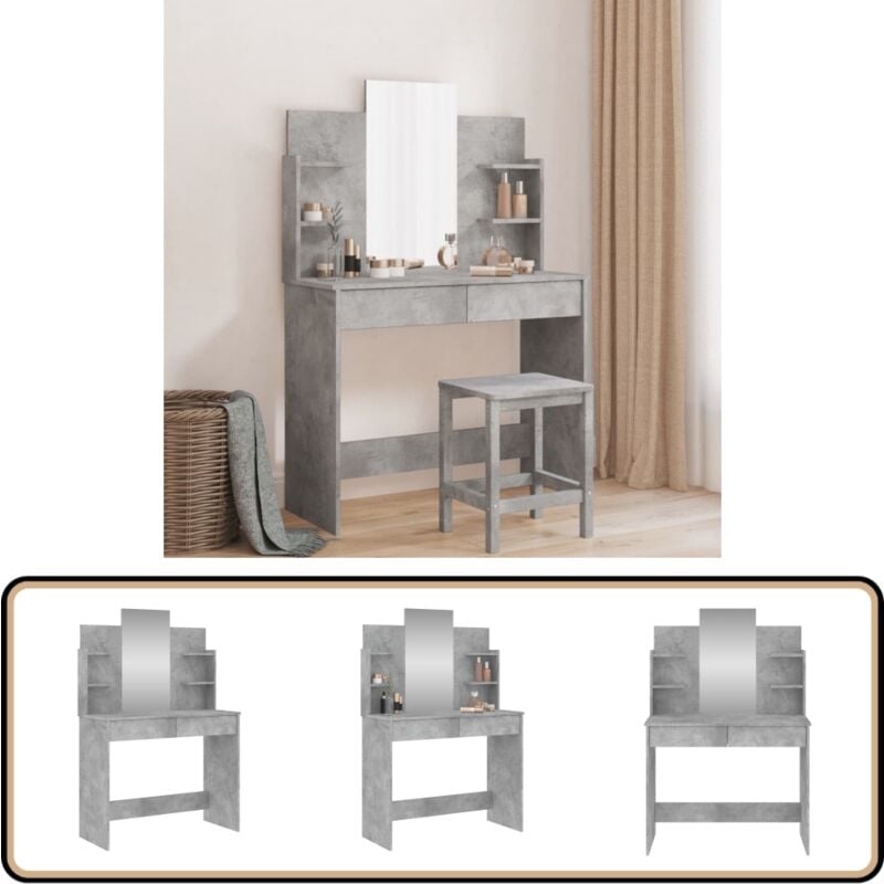 Vidaxl - Schminktisch mit Spiegel Betongrau 96x39x142 cm - Schminktisch - Kosmetikschrank - Badezimmermöbel - Spiegelkommode - Makeup Tisch