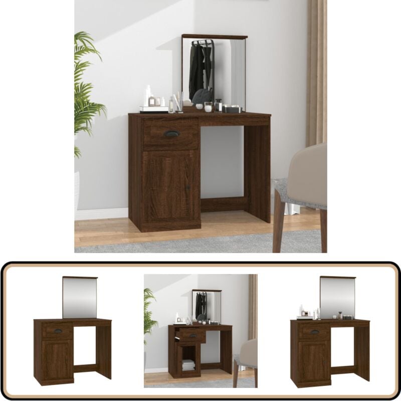 Vidaxl - Schminktisch mit Spiegel Braun Eichen-Optik 90x50x132,5 cm - Schminktisch - Kosmetiktisch - Badezimmermöbel - Spiegelschrank - Makeup Tisch