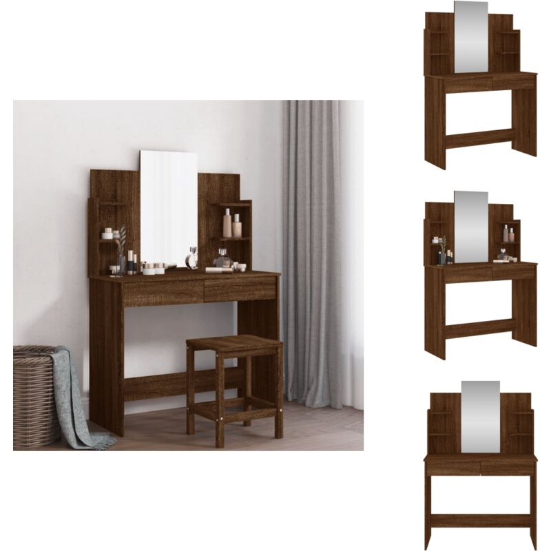 Vidaxl - Schminktisch mit Spiegel Braun Eichen-Optik 96x39x142 cm - Schminktisch - Kosmetikschrank - Badezimmermöbel - Spiegelkommode - Makeup Tisch