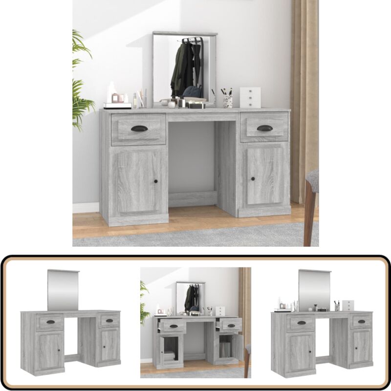 Vidaxl - Schminktisch mit Spiegel Grau Sonoma 130x50x132,5 cm - Schminktisch - Kosmetikschreibtisch - Makeup Tisch - Grau Sonoma - Badezimmermöbel