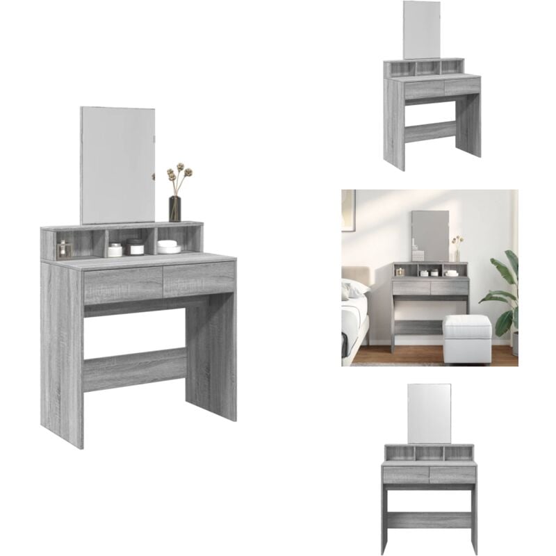Schminktisch mit Spiegel Grau Sonoma 80x41x144,5 cm - Schminktisch - Kosmetikschrank - Schreibtisch - Badezimmermöbel - Grau