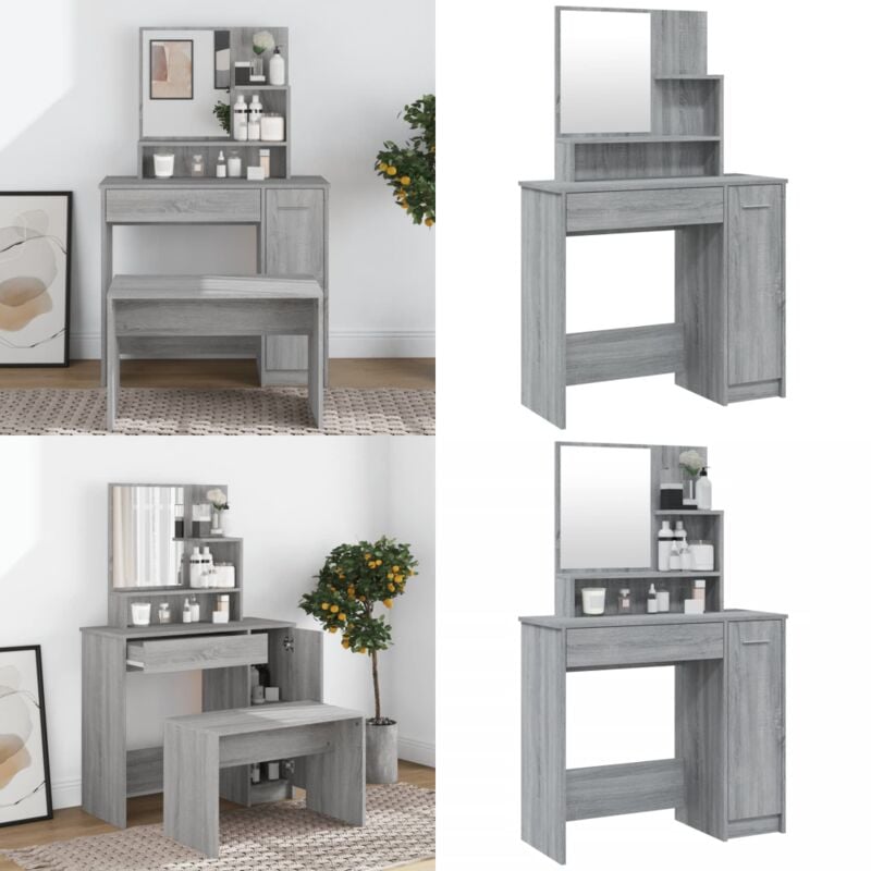 Vidaxl - Schminktisch mit Spiegel Grau Sonoma 86,5x35x136 cm - Schminktisch - Kosmetikschrank - Badezimmermöbel - Grau Sonoma - Holzmöbel - Home &