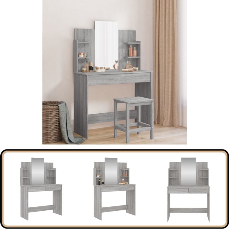Vidaxl - Schminktisch mit Spiegel Grau Sonoma 96x39x142 cm - Schminktisch - Kosmetikschrank - Makeup Tisch - Badezimmermöbel - Grau Sonoma