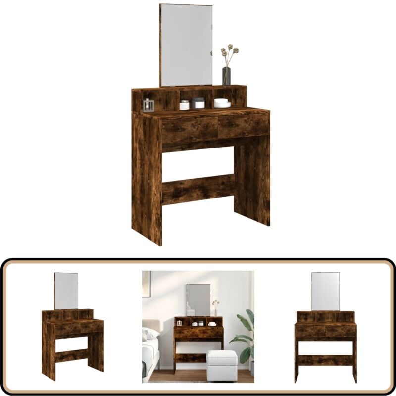 Vidaxl - Schminktisch mit Spiegel Räuchereiche 80x41x144,5 cm - Schminktisch - Kosmetikschrank - Badezimmermöbel - Spiegelkommode - Makeup Tisch