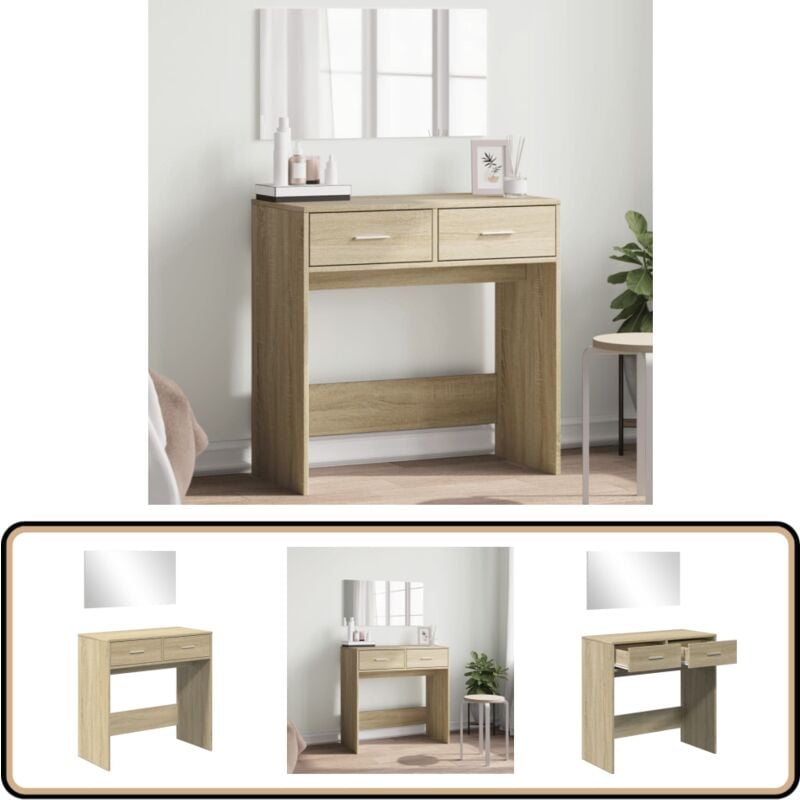 Vidaxl - Schminktisch mit Spiegel Sonoma-Eiche 80x39x80 cm - Schminktisch - Kosmetikschrank - Schreibtisch - Badezimmermöbel - Sonoma-Eiche