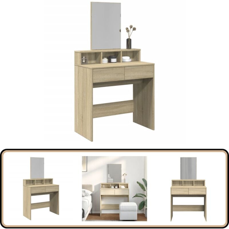 Vidaxl - Schminktisch mit Spiegel Sonoma-Eiche 80x41x144,5 cm - Schminktisch - Kosmetikschrank - Schreibtisch - Badezimmermöbel - Sonoma-Eiche