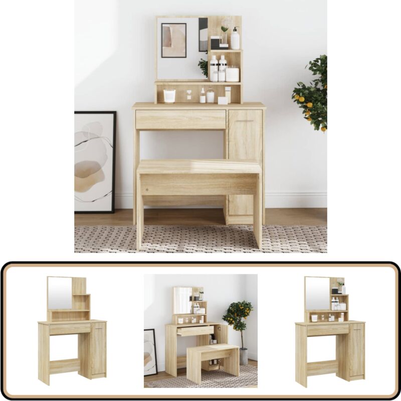 Vidaxl - Schminktisch mit Spiegel Sonoma-Eiche 86,5x35x136 cm - Schminktisch - Kosmetikschrank - Badezimmermöbel - Spiegelkommode - Makeup Tisch