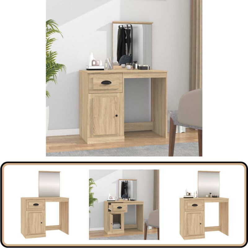 Schminktisch mit Spiegel Sonoma-Eiche 90x50x132,5 cm - Schminktisch - Kosmetiktisch - Badezimmermöbel - Spiegelschrank - Makeup Tisch
