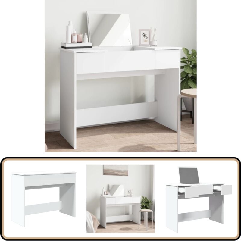 Schminktisch mit Spiegel Weiß 100x45x76 cm - Schminktisch - Kosmetikschrank - Badezimmermöbel - Spiegelschrank - Makeup Tisch