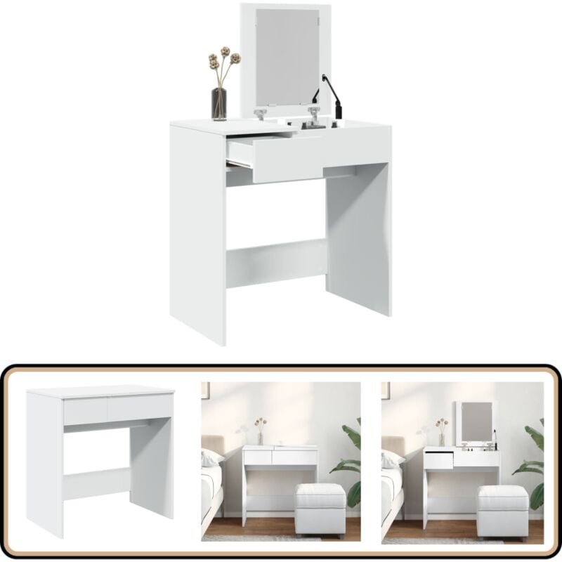 Schminktisch mit Spiegel Weiß 73x46,5x120 cm - Schminktisch - Kosmetiktresore - Schreibtisch - Makeup Tisch - Badezimmermöbel