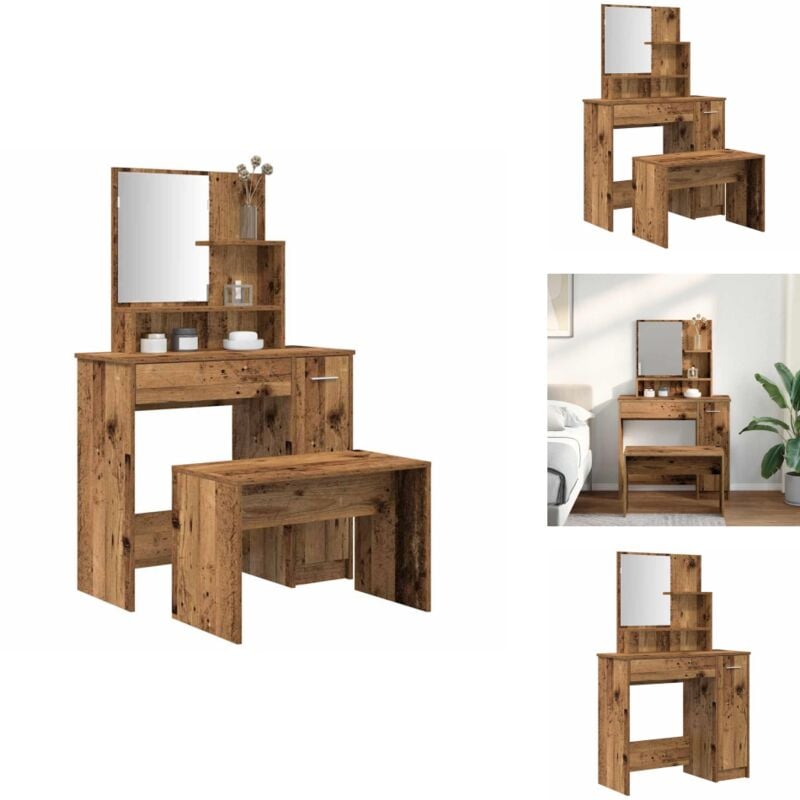 Schminktisch-Set Altholz-Optik Holzwerkstoff - Schminktisch-Set - Schminktisch-Sets - Frisiertisch-Set - Frisiertisch