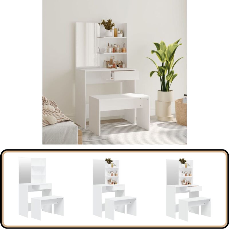 Schminktisch-Set Weiß 74,5x40x141 cm - Schminktisch - Kosmetiktresore - Makeup Tisch - Schreibtisch - Kommode