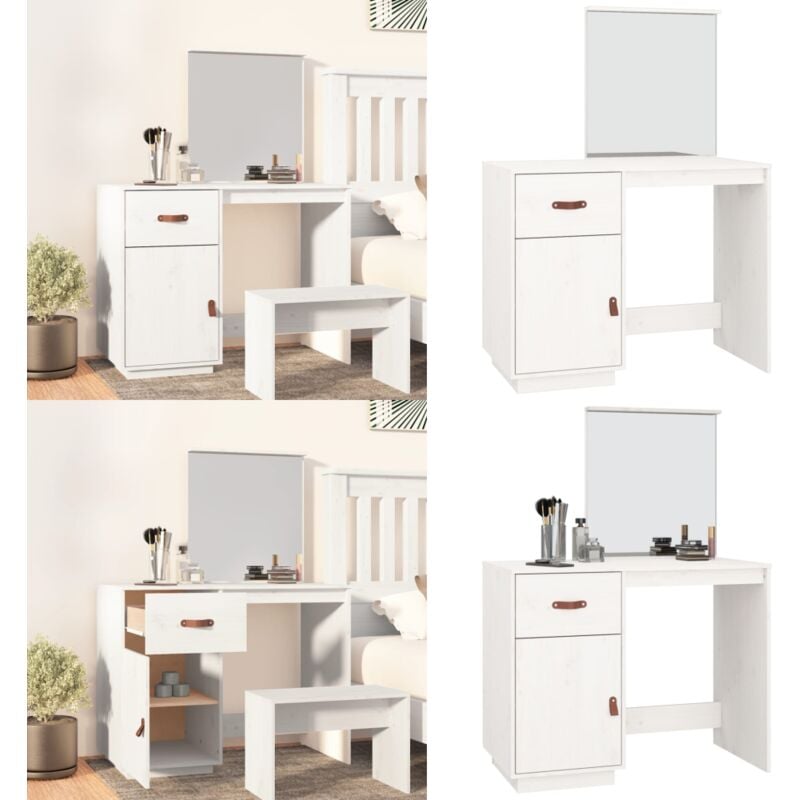 Vidaxl - Schminktisch Weiß 95x50x134 cm Massivholz Kiefer - Schminktisch - Kosmetikschrank - Badezimmermöbel - Spiegelschrank - Makeup Tisch - Home &