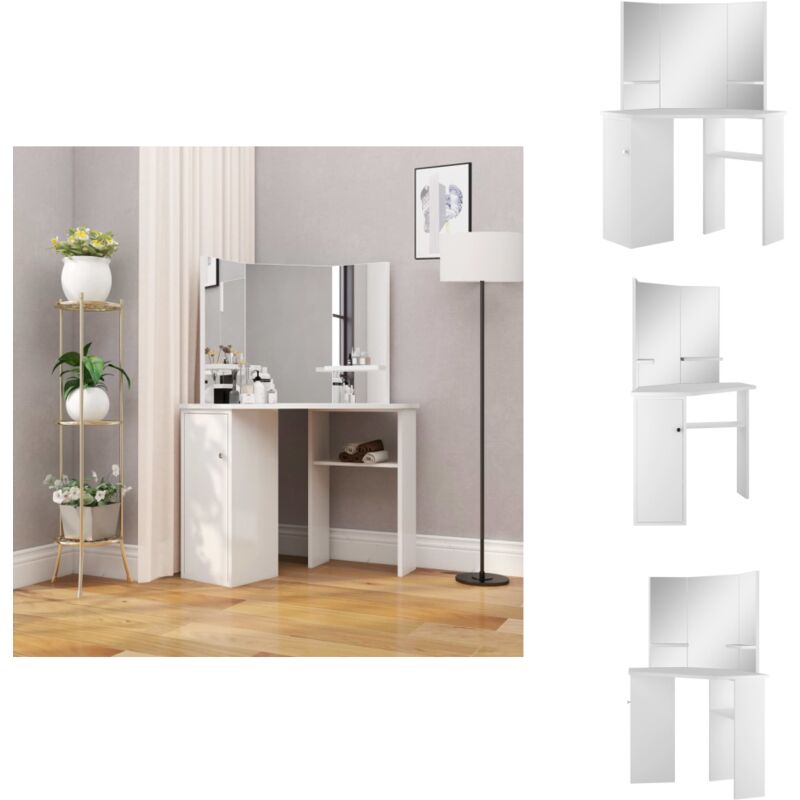 Eck-Schminktisch Weiß - Schminktisch - Kosmetiktisch - Eckschreibtisch - Badezimmermöbel - Weißer Schminktisch