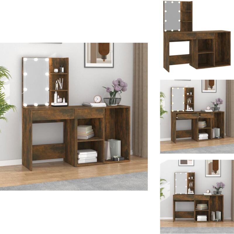 Vidaxl - LED-Schminktisch mit Schrank Räuchereiche Holzwerkstoff - LED-Schminktisch - Schminktisch Mit Spiegel - Schminktisch Mit Schubladen